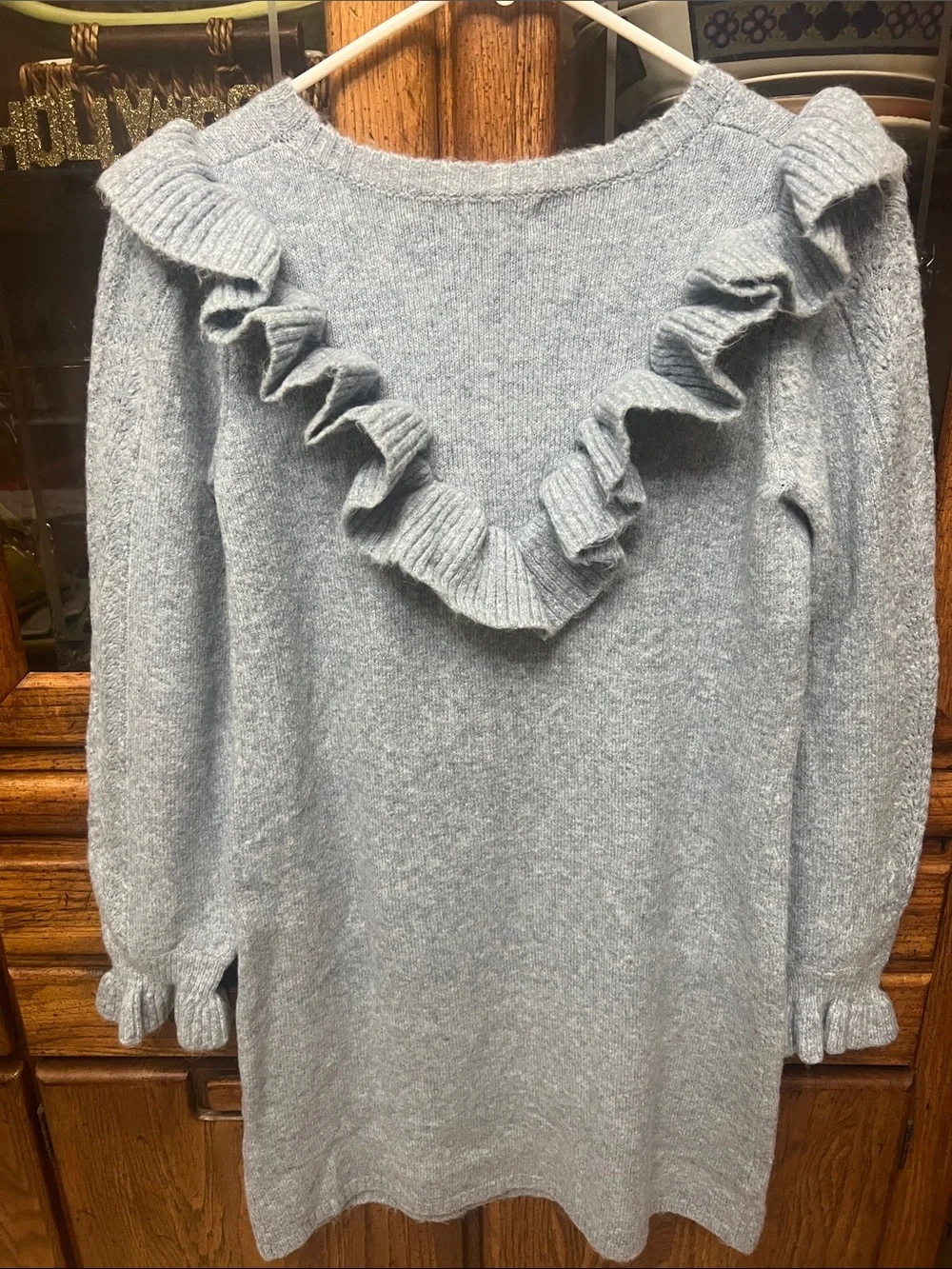 Girls Light Blue Ruffle Sweater Dress